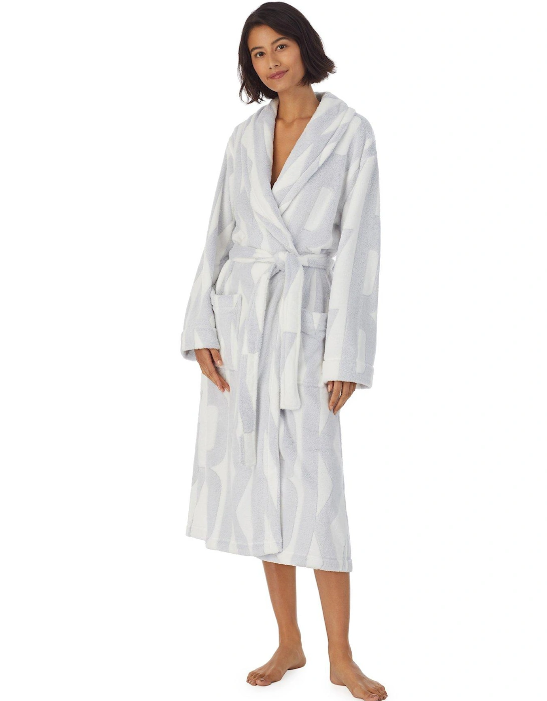 Chenille Long Line Signature All Over Logo Robe - White Logo, 3 of 2