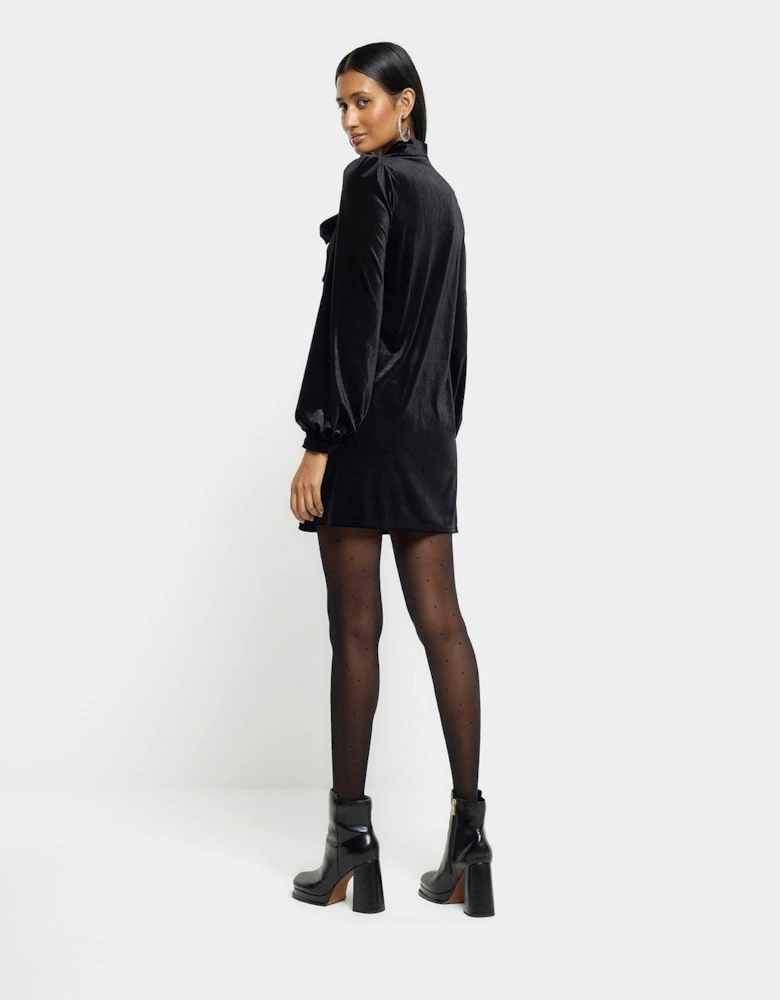 Velvet Fringe Mini Dress - Black