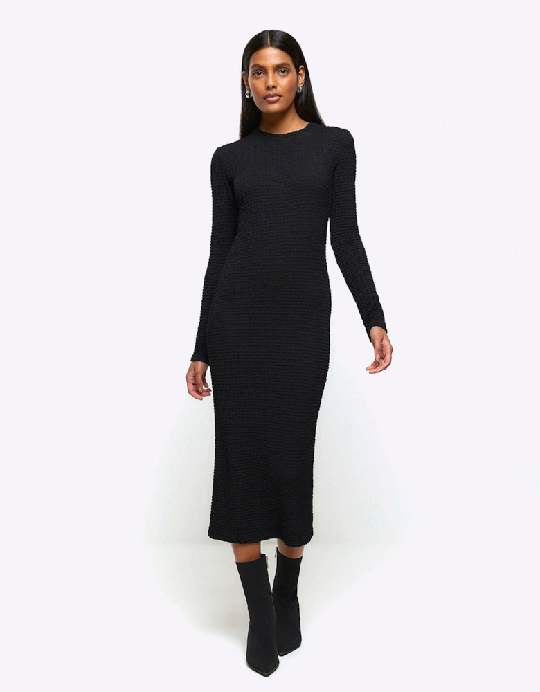 Textured Column Midi Dress - Black
