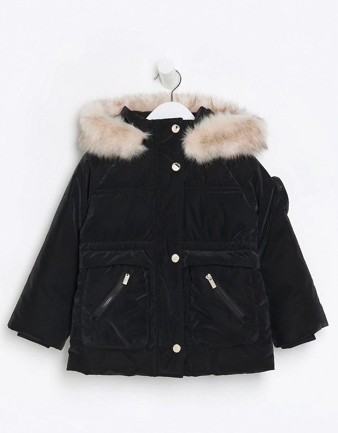 Mini Girl Velvet Look Hooded Jacket - Black, 3 of 2
