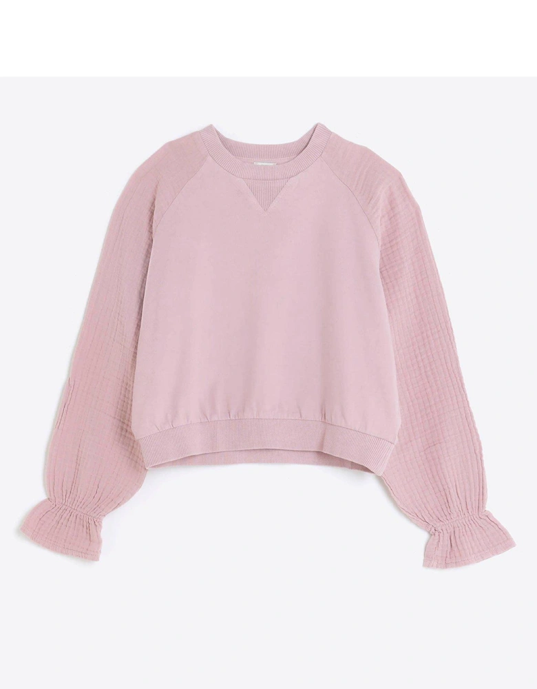 Girls Textured Sleeve Sweatshirt - Pink