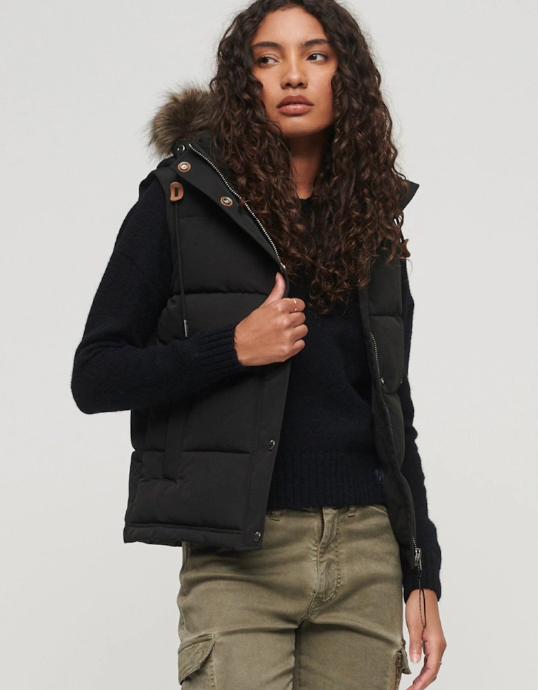 Everest Faux Fur Puffer Gilet - Black