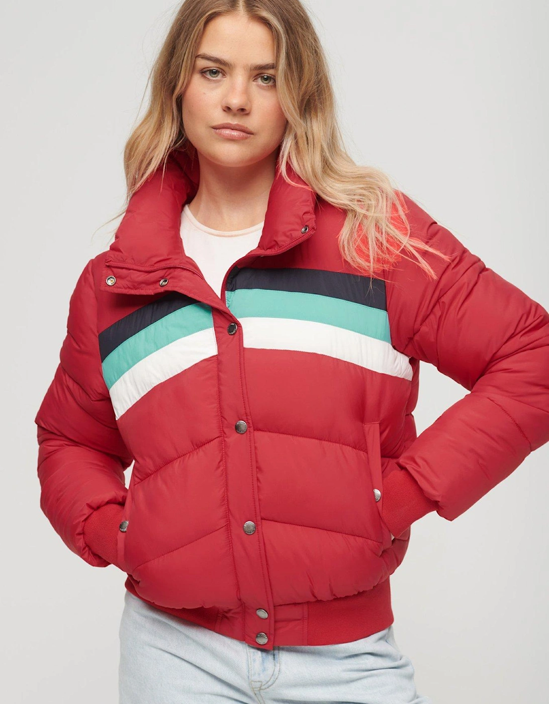 Retro Panel Short Puffer Jacket - Red, 3 of 2