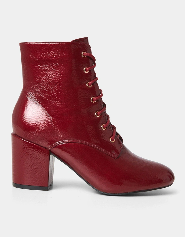 Lace Up Heeled Ankle Boot - Red