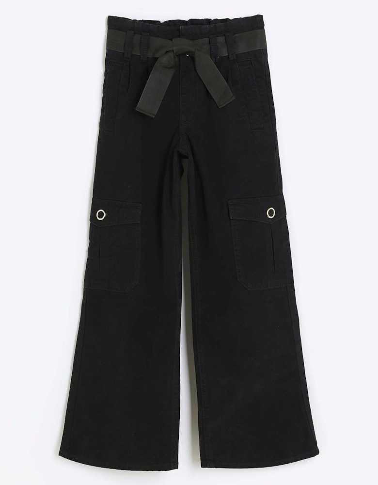 Girls Belted Carpenter Trousers - Black
