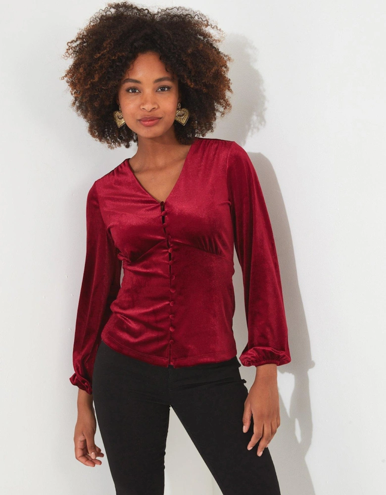 Gorgeous Velour Button Top - Red