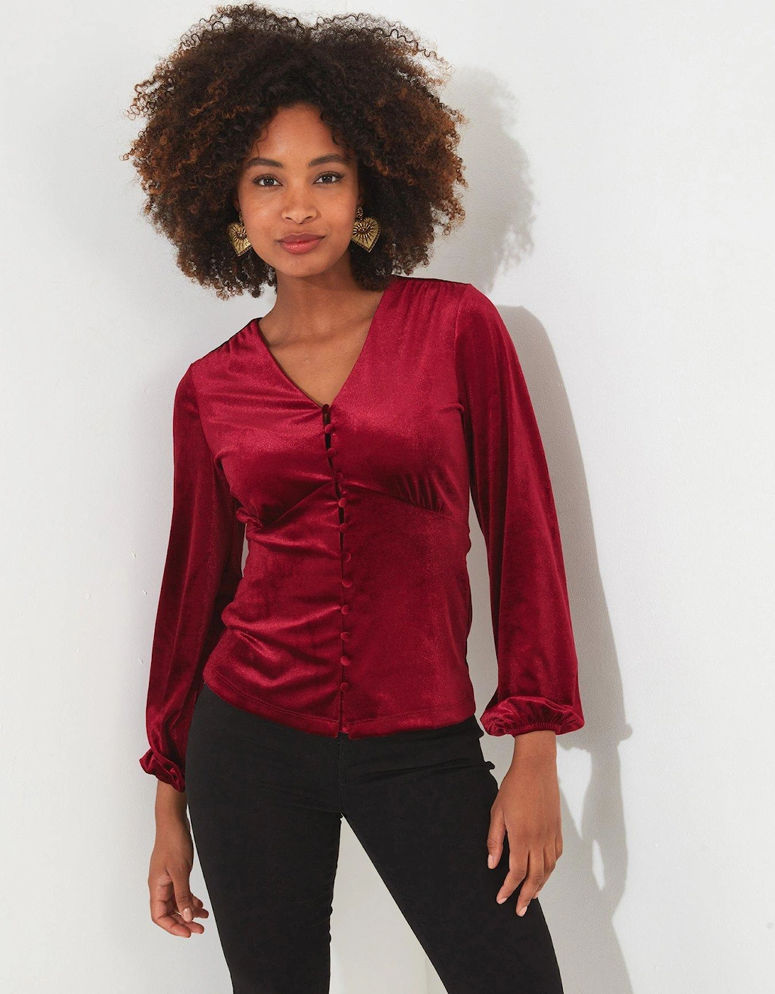Gorgeous Velour Button Top - Red, 2 of 1
