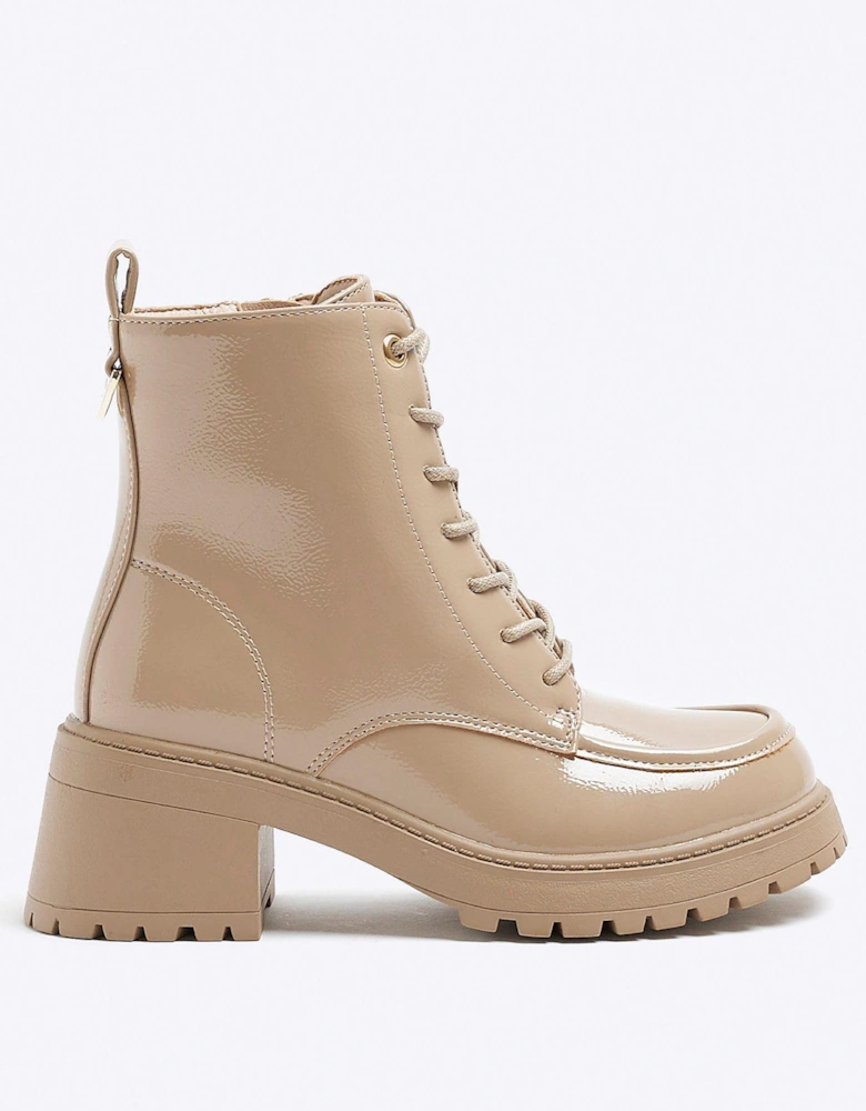 Girls Patent Heeled Boots - Cream
