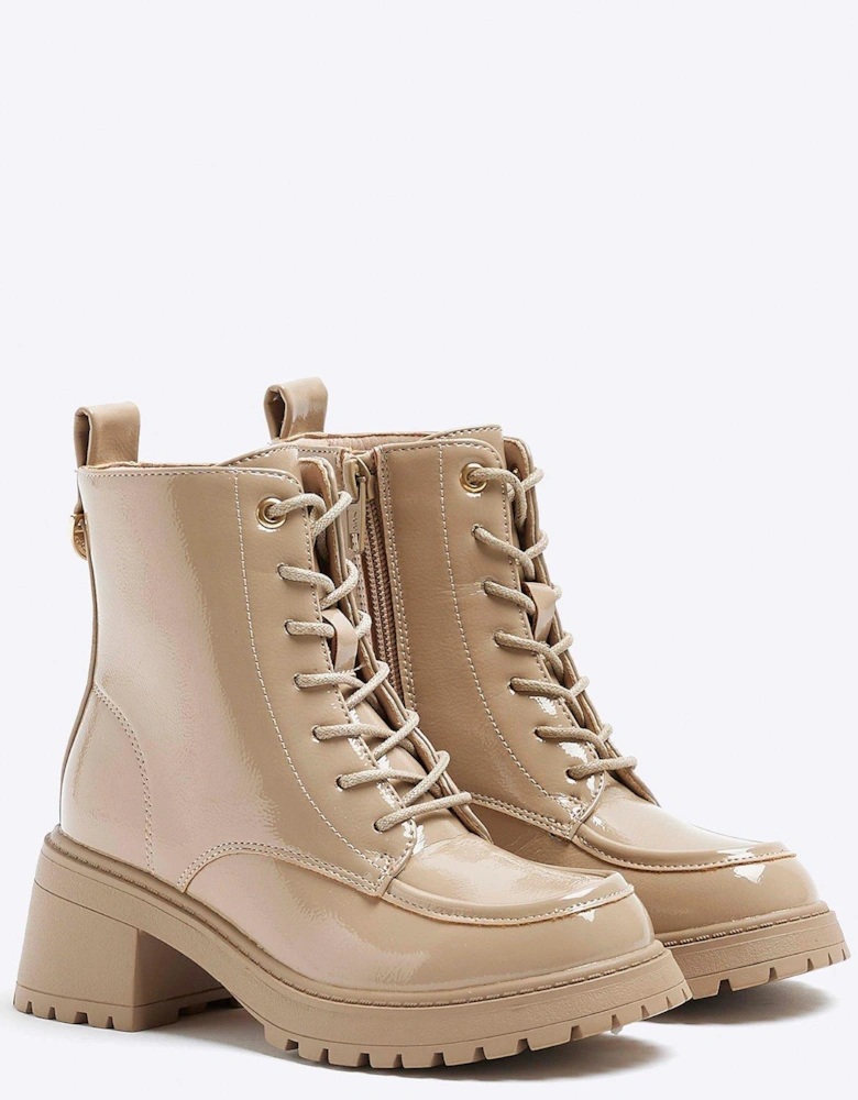 Girls Patent Heeled Boots - Cream