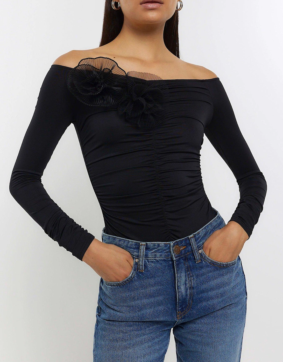 Ruched Corsage Bodysuit - Black, 6 of 5