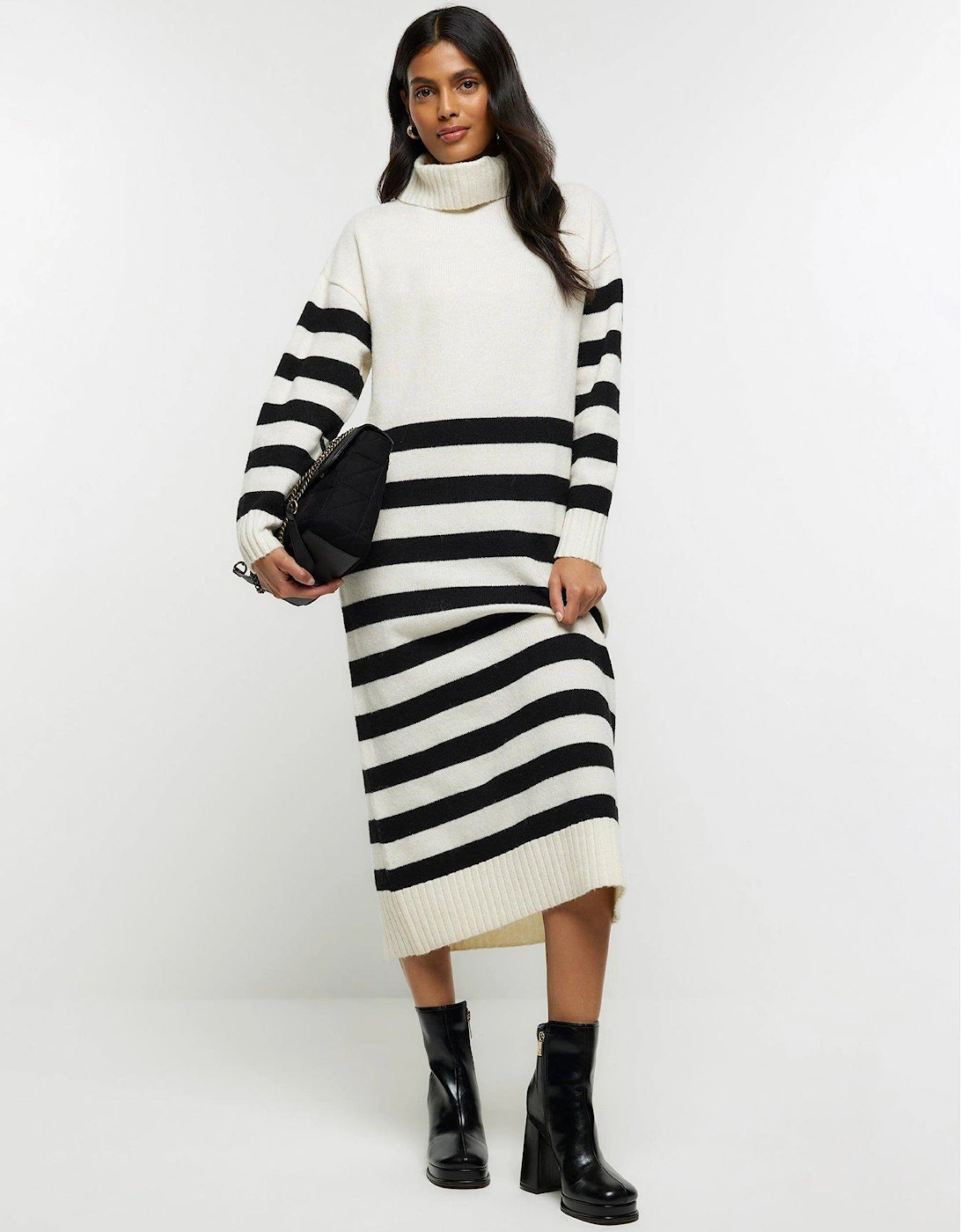Stripe Roll Neck Midi Dress - Cream, 3 of 2