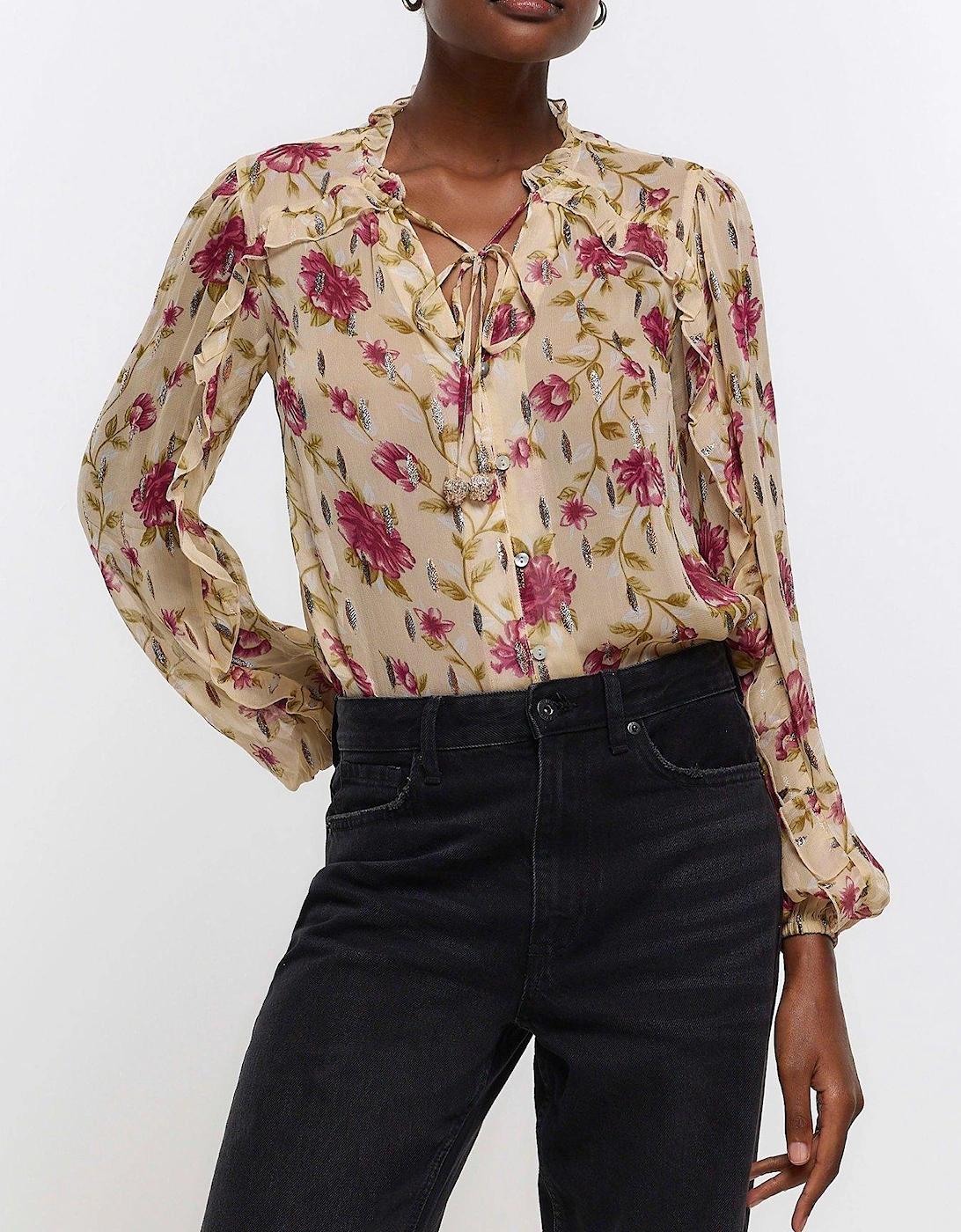 Printed Ruffle Blouse - Beige, 3 of 2