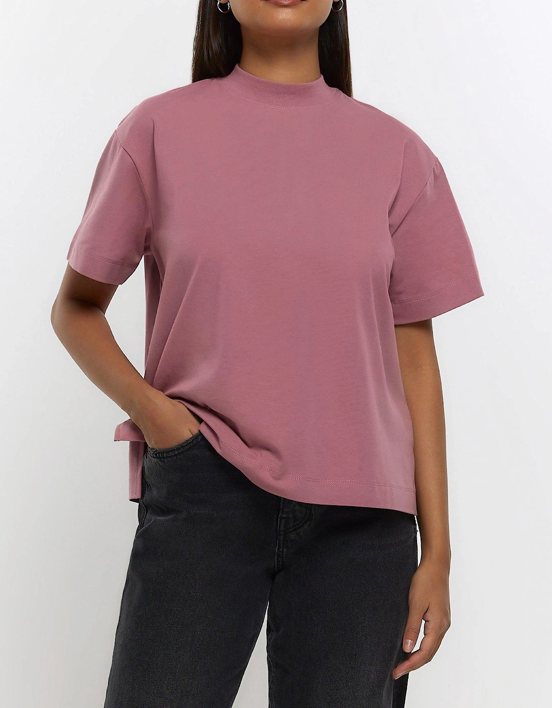 High Neck Jersey Tee - Pink, 3 of 2