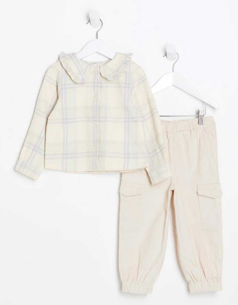 Mini Girls Check Blouse And Cargo Set - Green