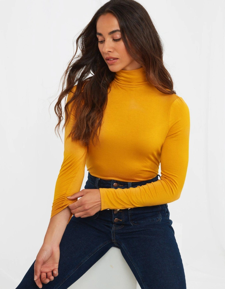 Jersey Roll Neck Top -ochre