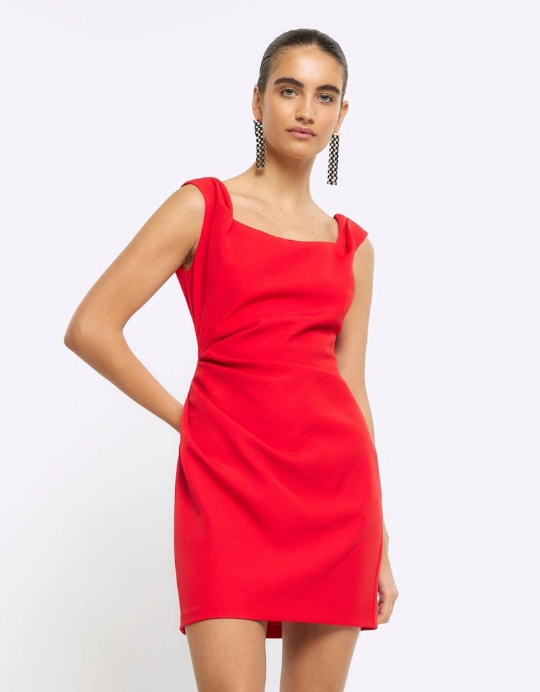 Ruched Bodycon Mini Dress - Red