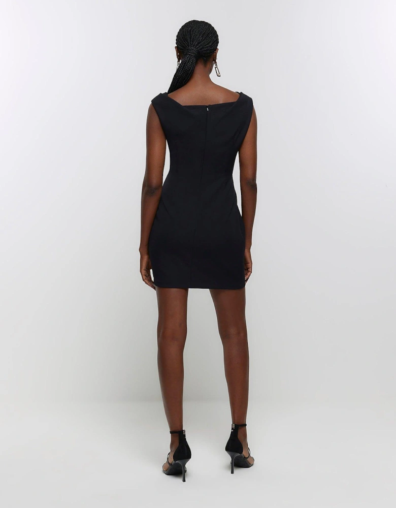 Ruched Bodycon Mini Dress - Black