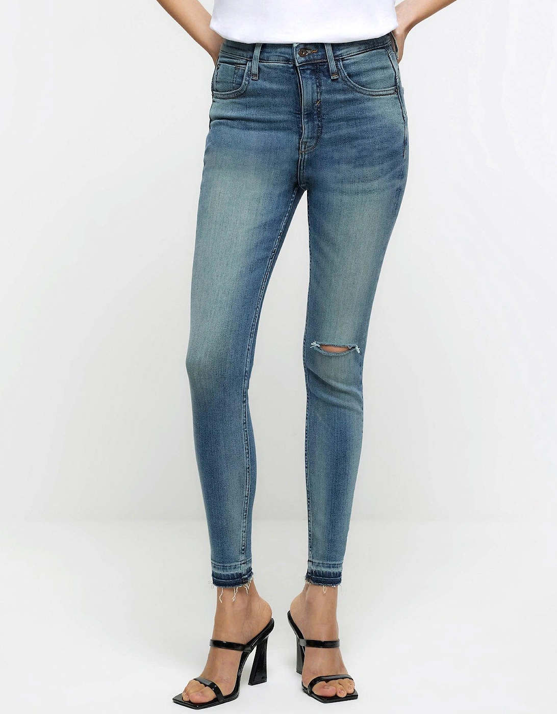 High Waist Super Skinny Ripped Jeans - Blue, 2 of 1