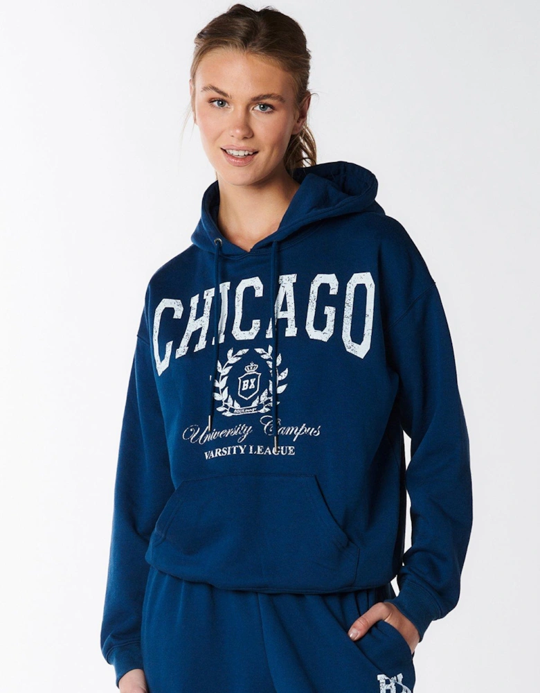 Chicago Washed Sweat Hoody - Navy