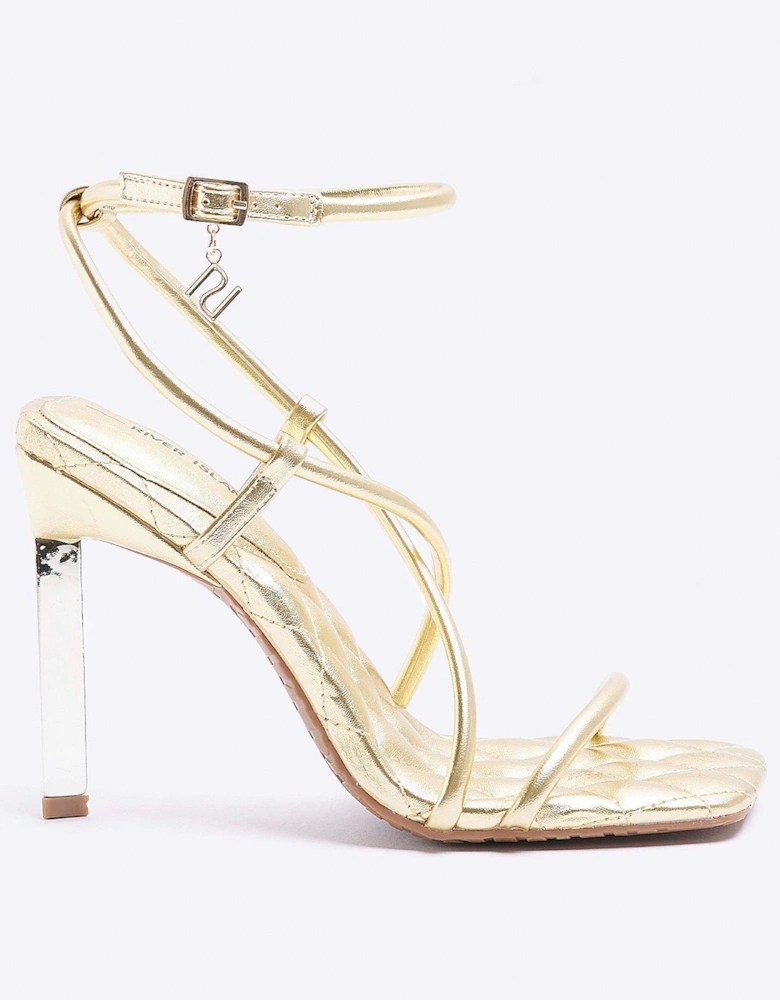 Metal Heel Barely There Sandals - Gold