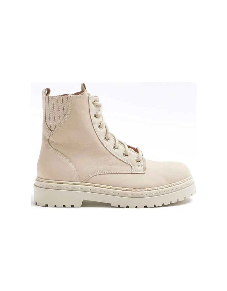 Elastic Lace Up Boot - Cream