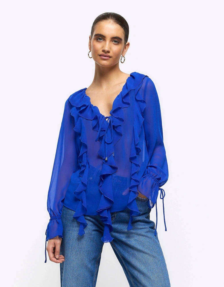 Frill Detail Blouse - Bright Blue