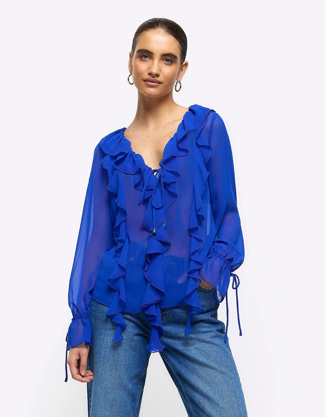 Frill Detail Blouse - Bright Blue, 6 of 5