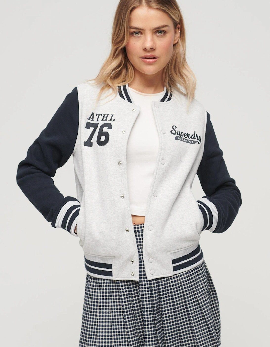College Scripted Jersey Bomber Jacket - Navy, 3 of 2