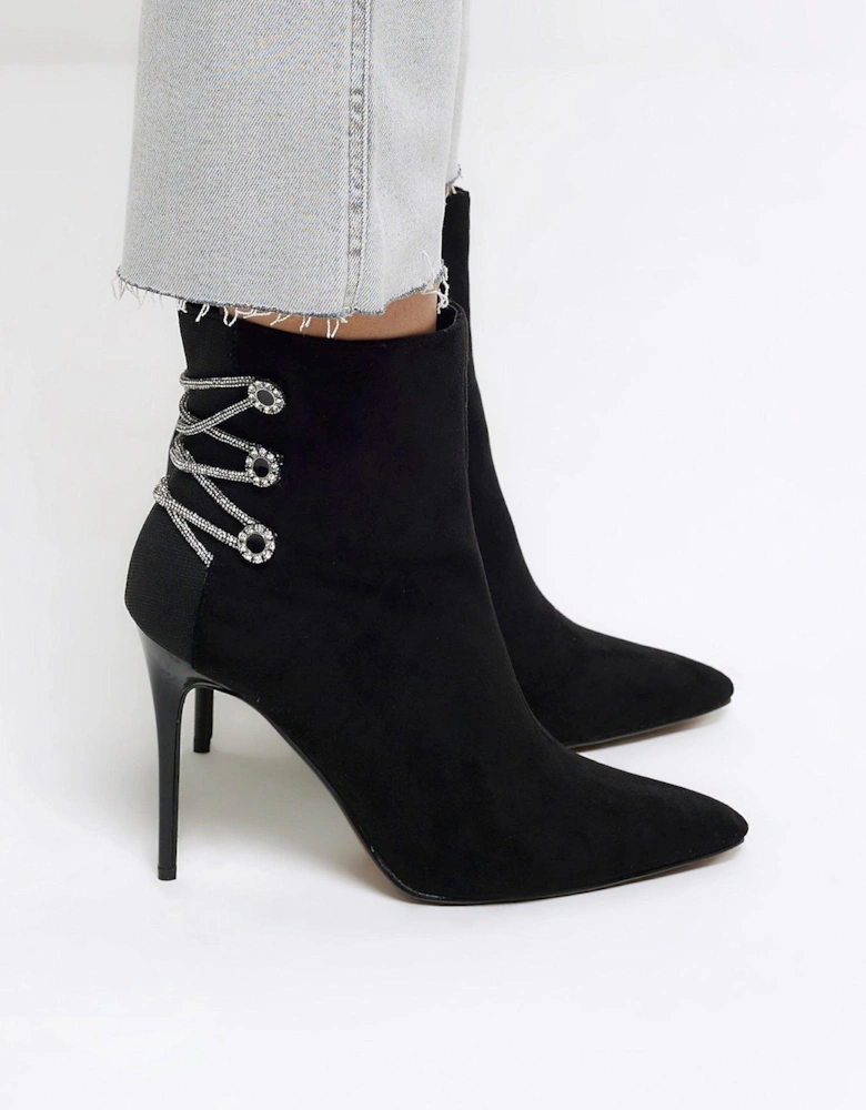 Button Detail Lace Up Boot - Black