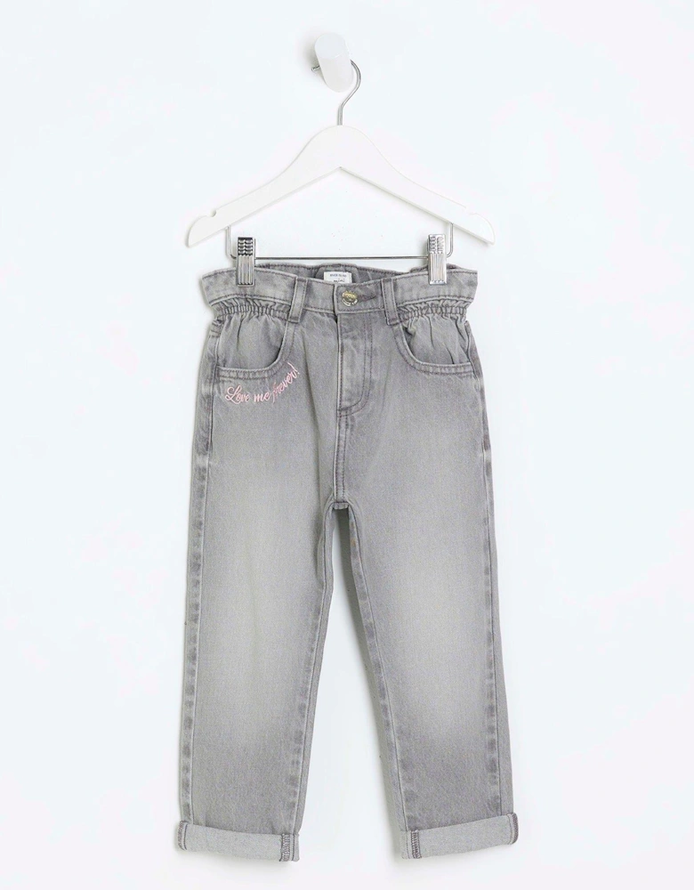 Mini Girls Heart Pocket Paperbag Jeans - Grey