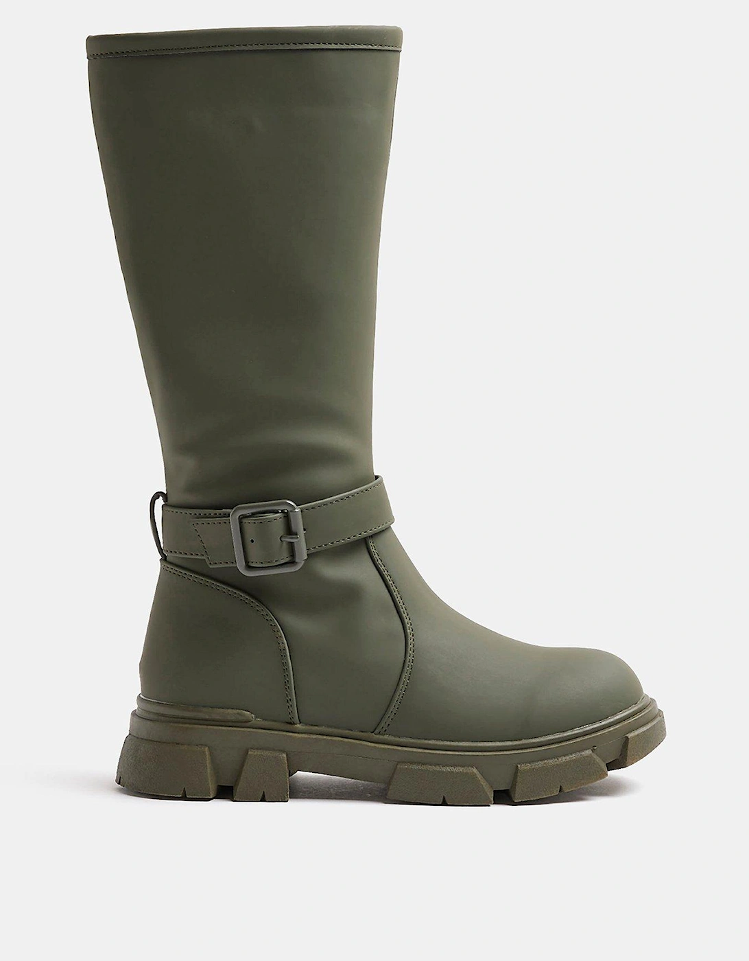 Girls Rubberised Buckle Knee High Boots - Khaki, 5 of 4