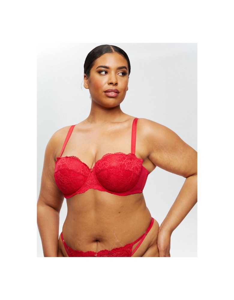 Sexy Lace Planet Padded Balcony Bra - Red 32B-44G