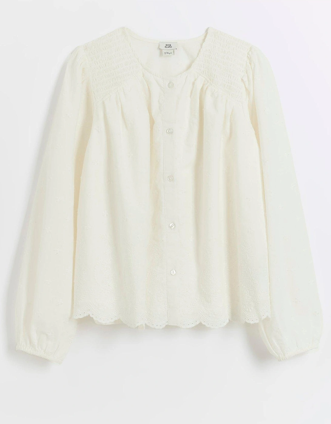 Girls Embroidered Button Blouse - Cream, 3 of 2