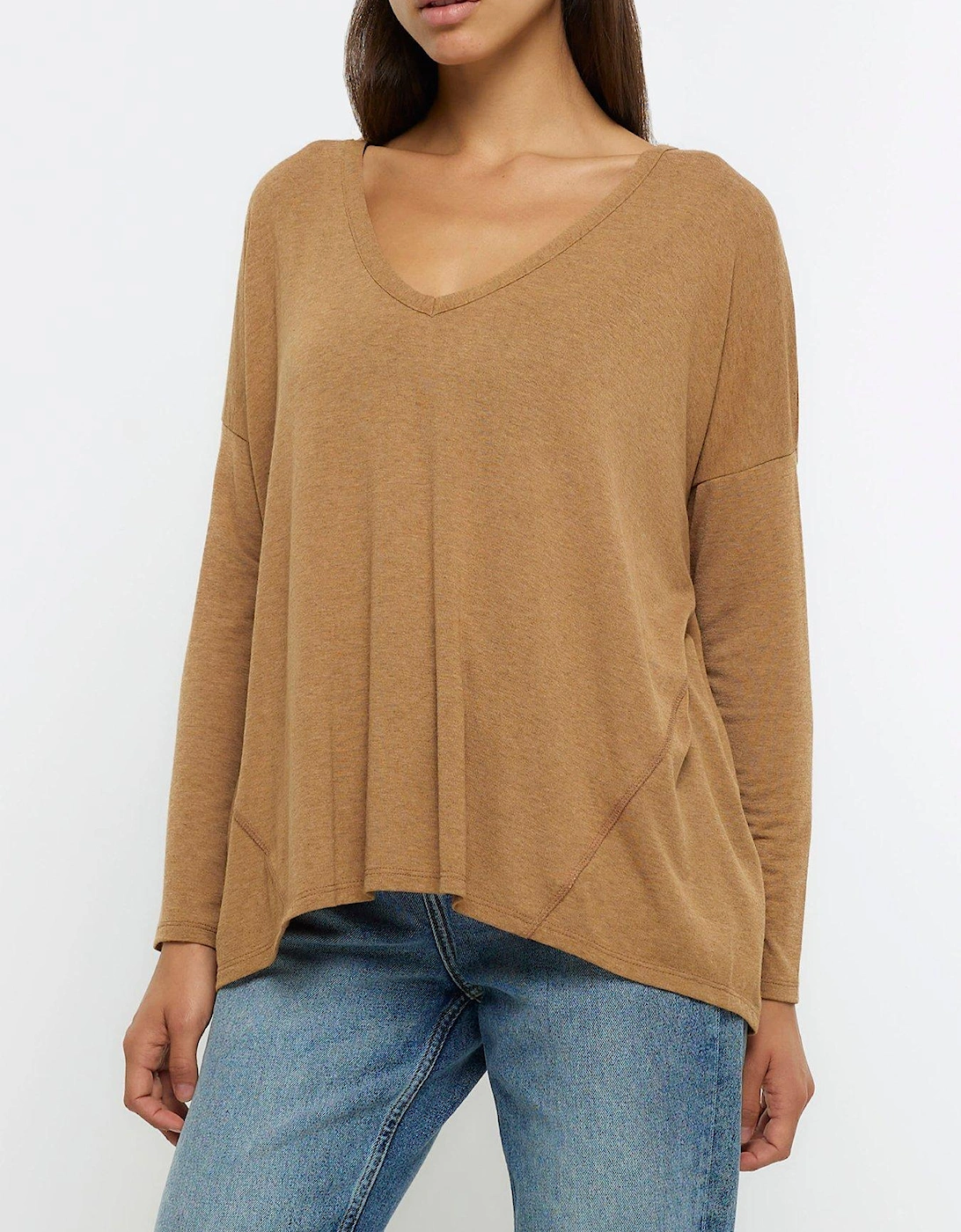 Batwing V Neck Top - Brown, 3 of 2