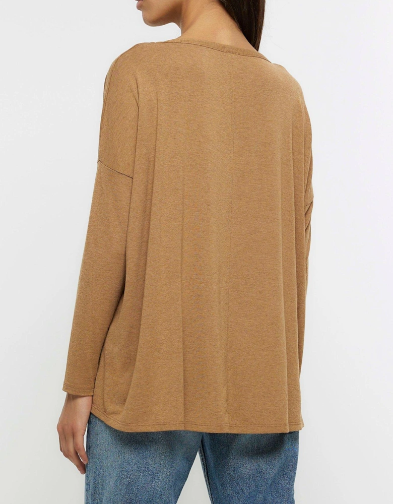 Batwing V Neck Top - Brown