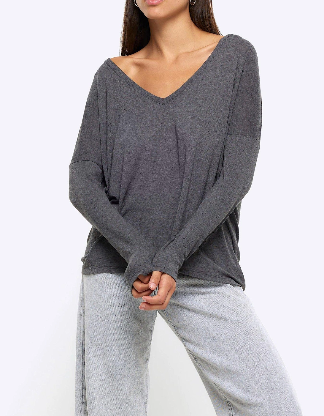 Batwing V Neck Top - Grey, 3 of 2