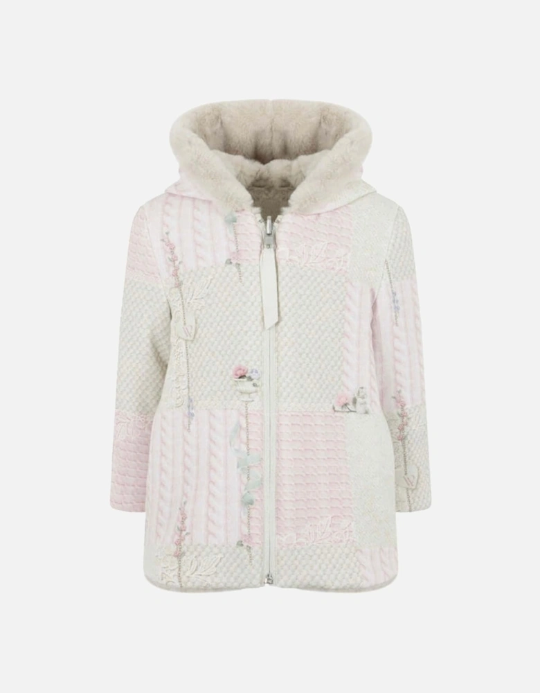 Girls Cream Reversible Faux Fur Coat