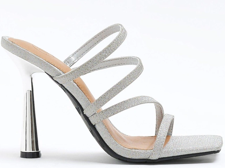 Heeled Strappy Mule Sandal - Silver