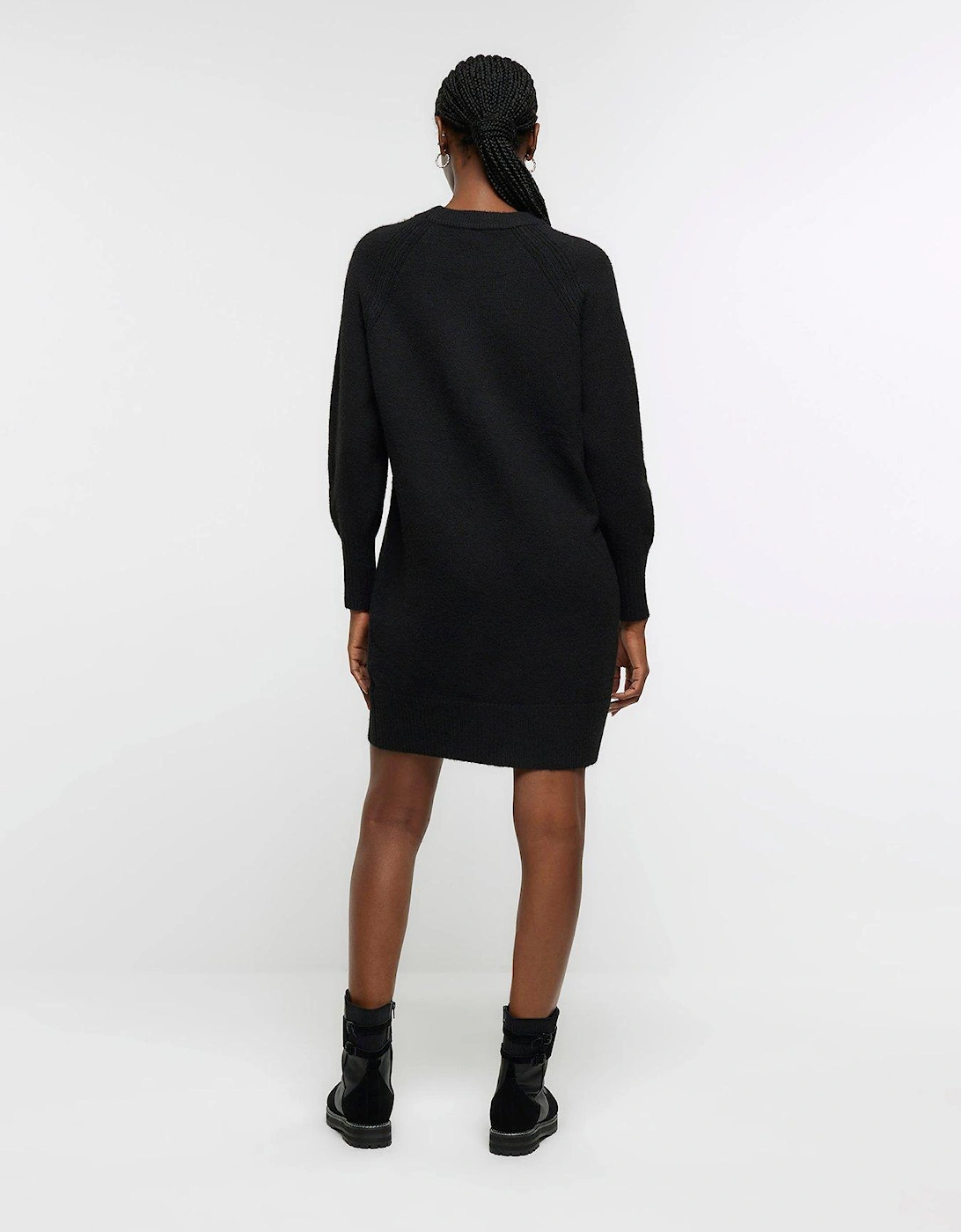 Cosy Knit Jumper Dress - Black