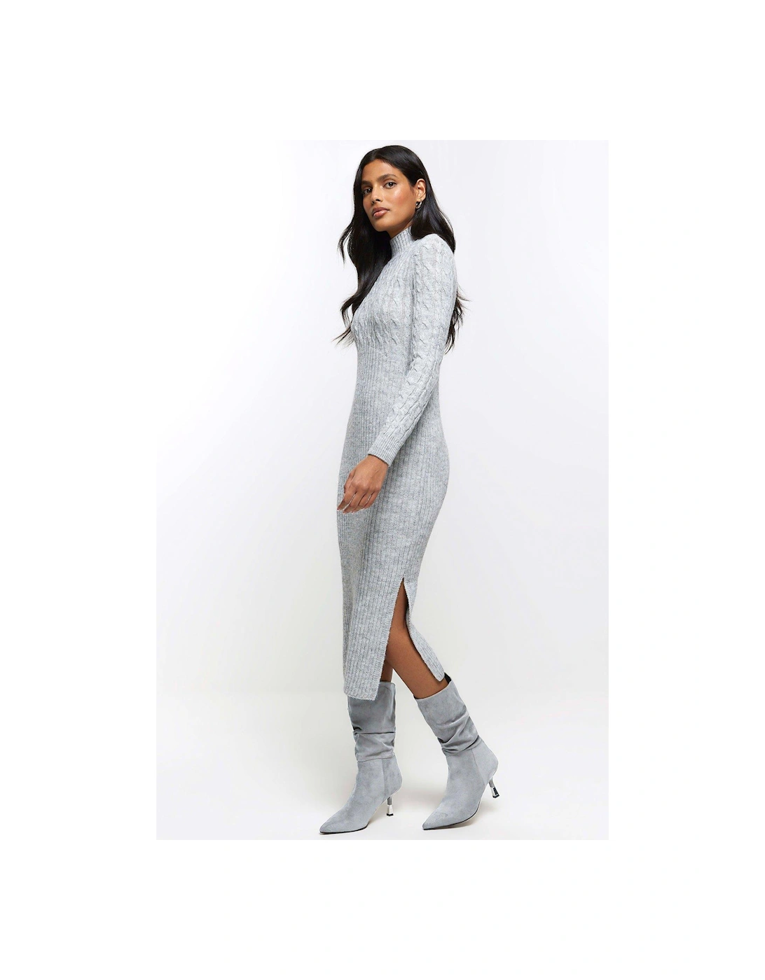 Cable Knit Mix Dress - Light Grey, 5 of 4
