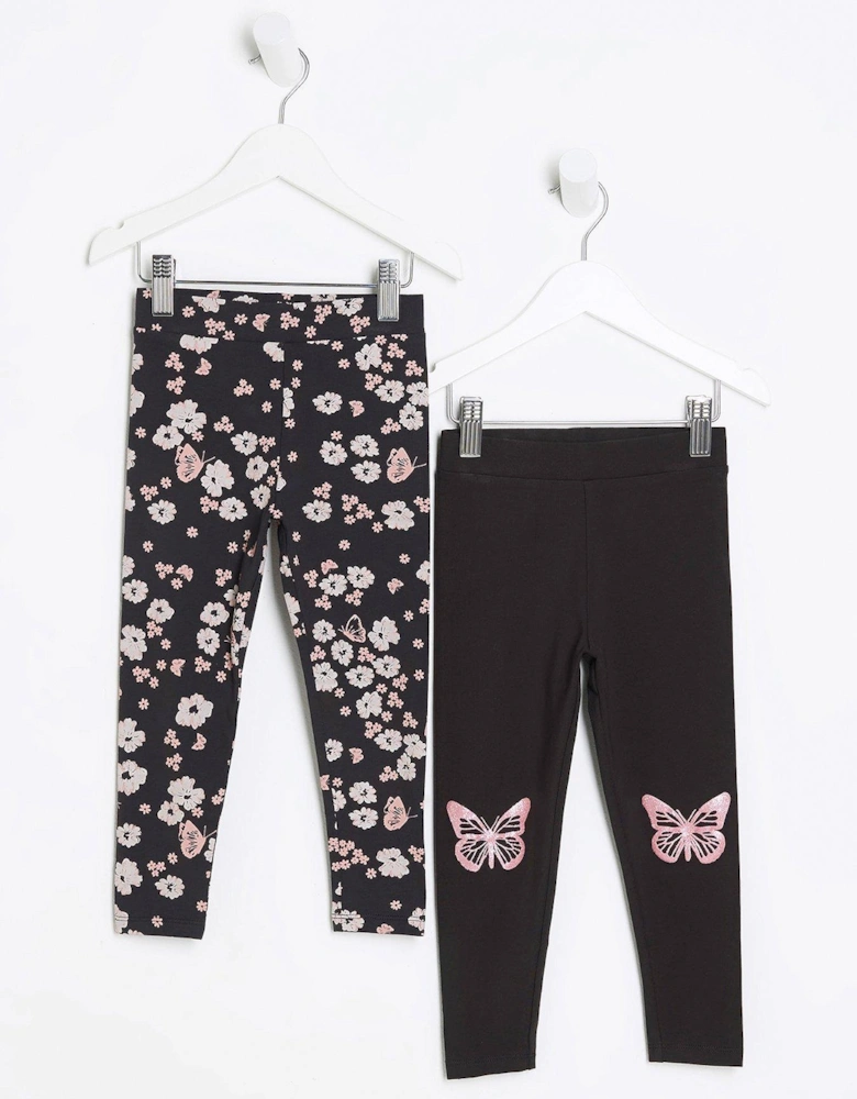 Mini Girls Butterfly Leggings 2 Pack - Pink