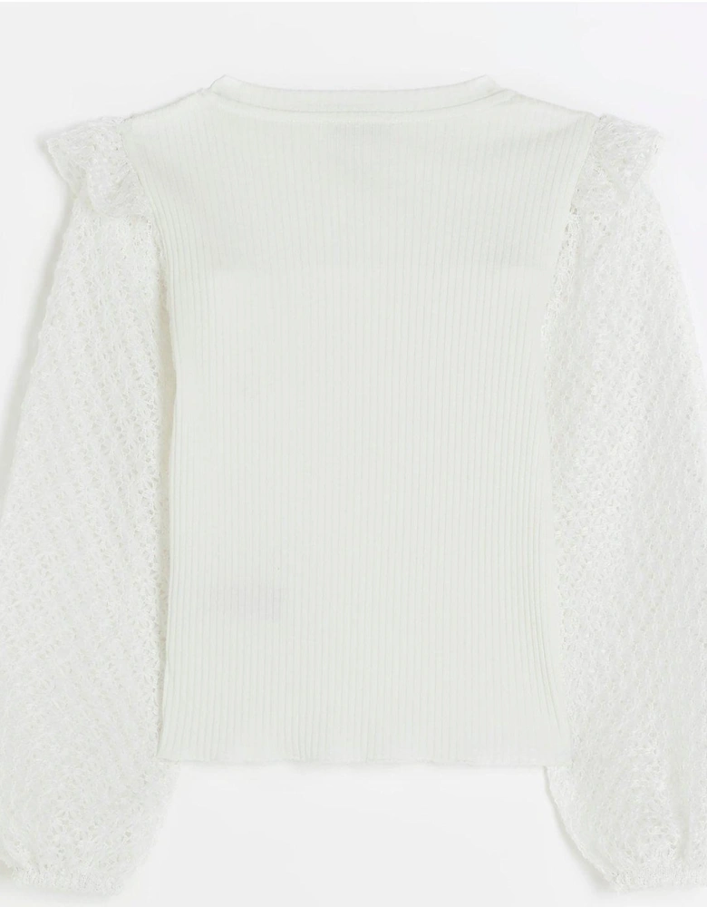 Girls Lace Frill Blouse - White