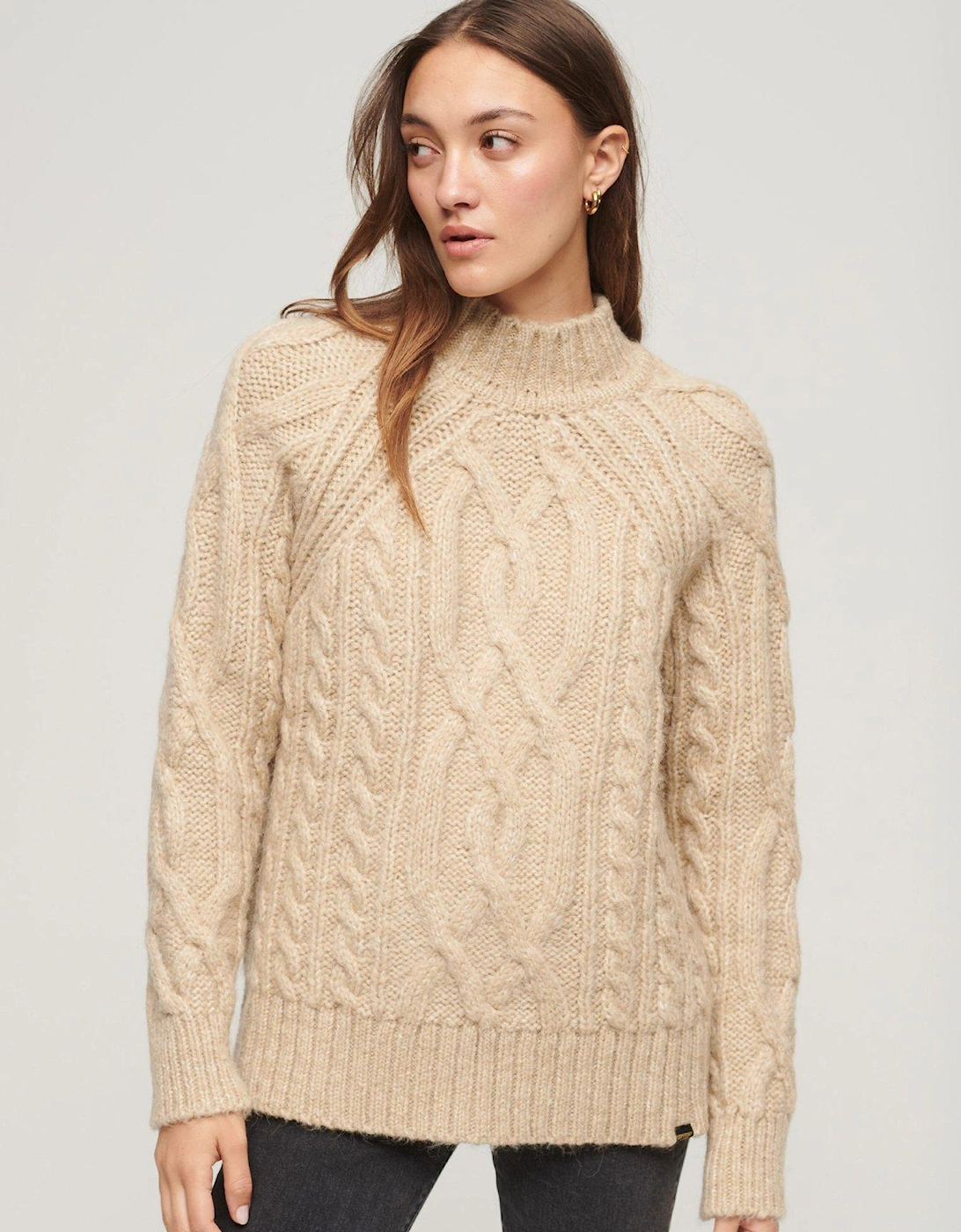 High Neck Cable Knit Jumper - Beige, 5 of 4