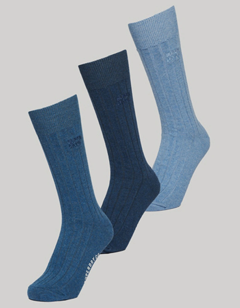 Core Rib Crew Sock 3 Pack Bright Blue Marl