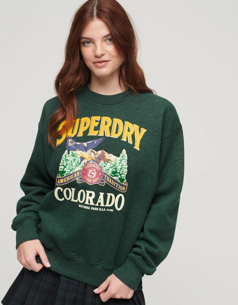 Travel Souvenir Graphic Crew Sweatshirt - Green