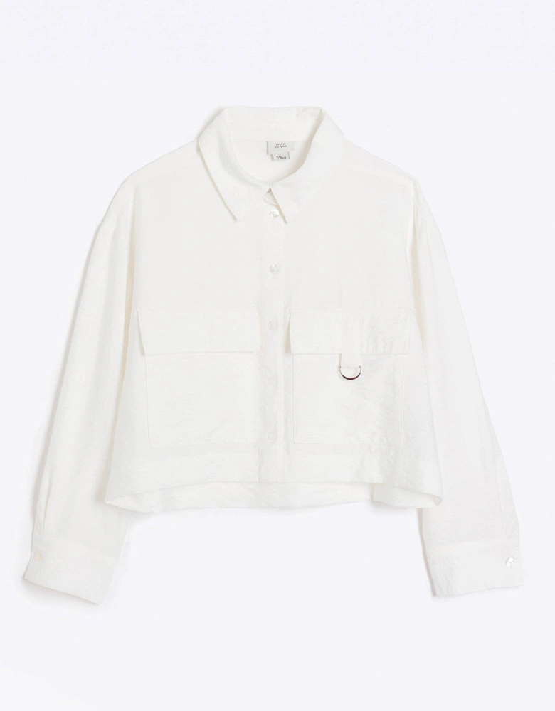Girls Utility Pocket Boxy Shirt - White