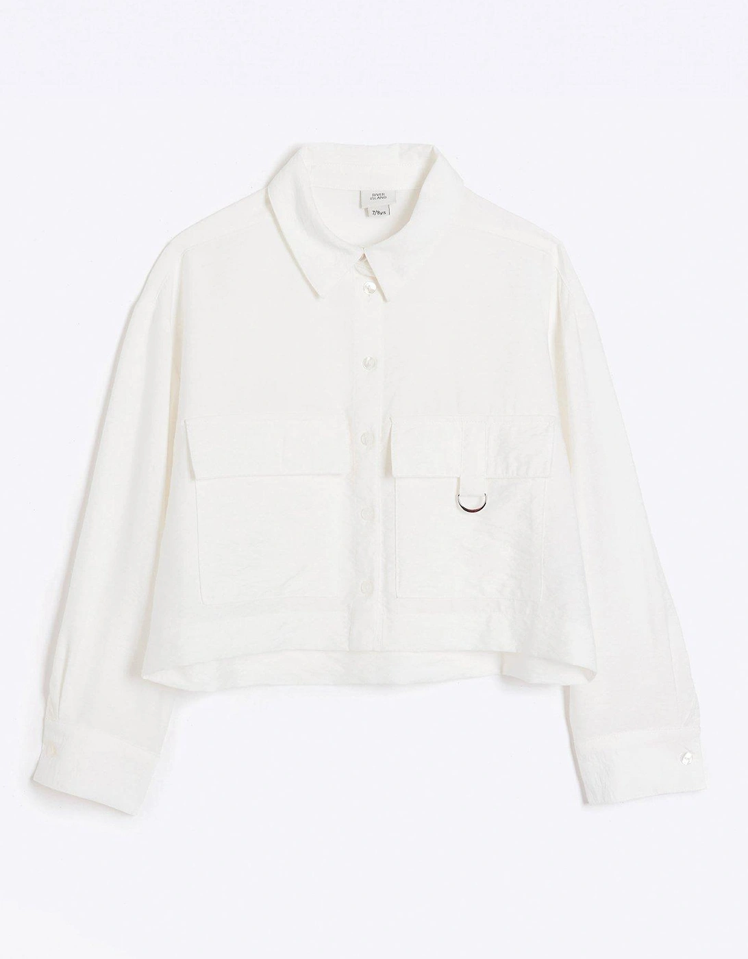 Girls Utility Pocket Boxy Shirt - White, 3 of 2