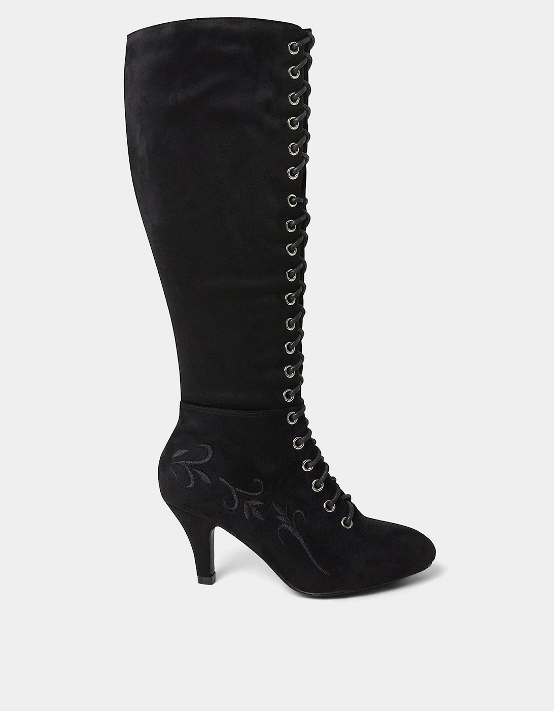 Layla Lace Up Embroidered Boots - Black, 3 of 2