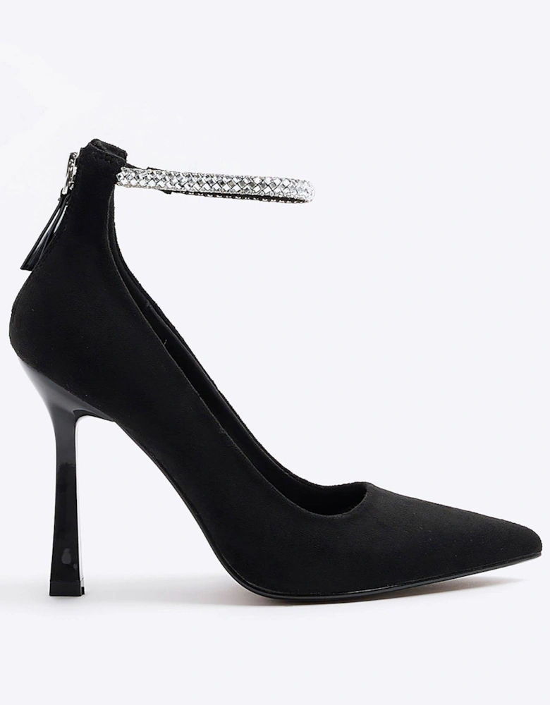 Diamante Strap Court Shoe - Black