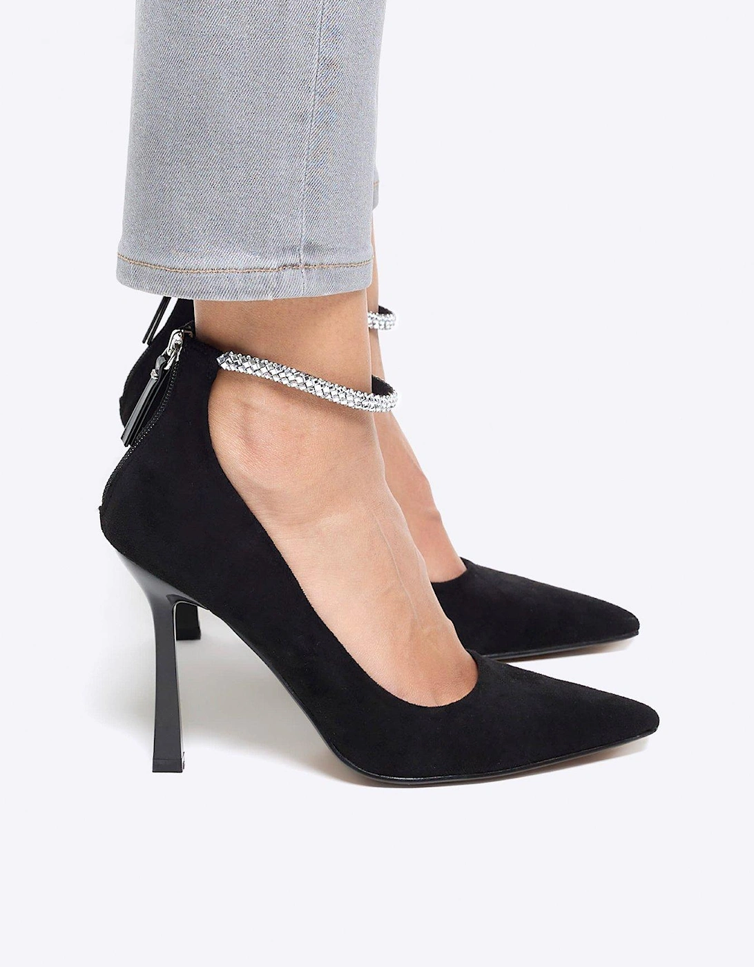 Diamante Strap Court Shoe - Black